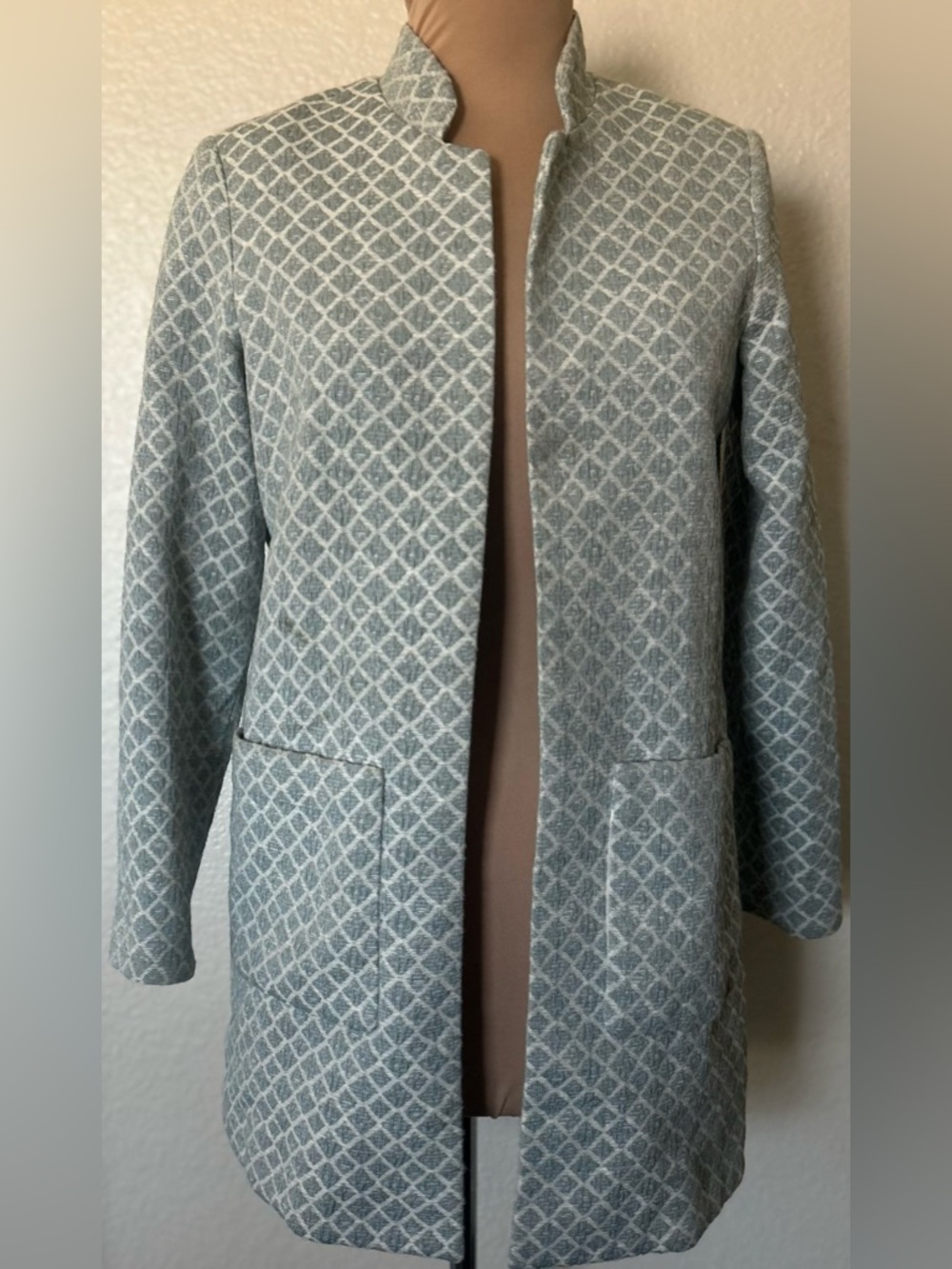 H&M Light Blue Patterned Open Front Coat